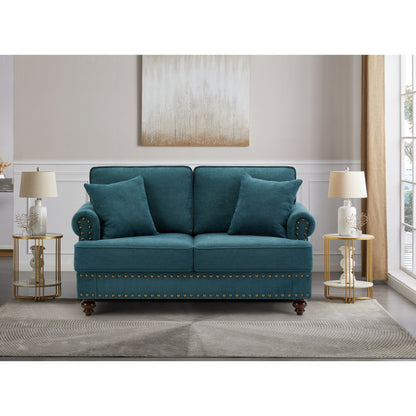 Canapé 3 places moderne en chenille de 82 pouces avec pieds marron, 2 oreillers et coussins amovibles, dossier