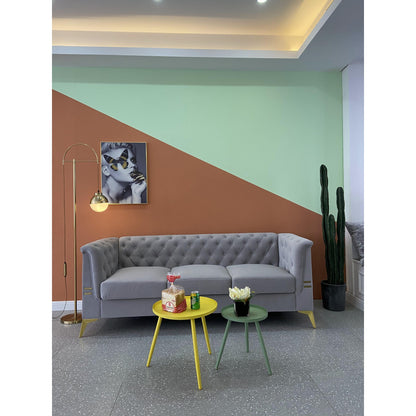 Canapé 3 places moderne en velours de 82 pouces avec design capitonné et pieds en métal doré