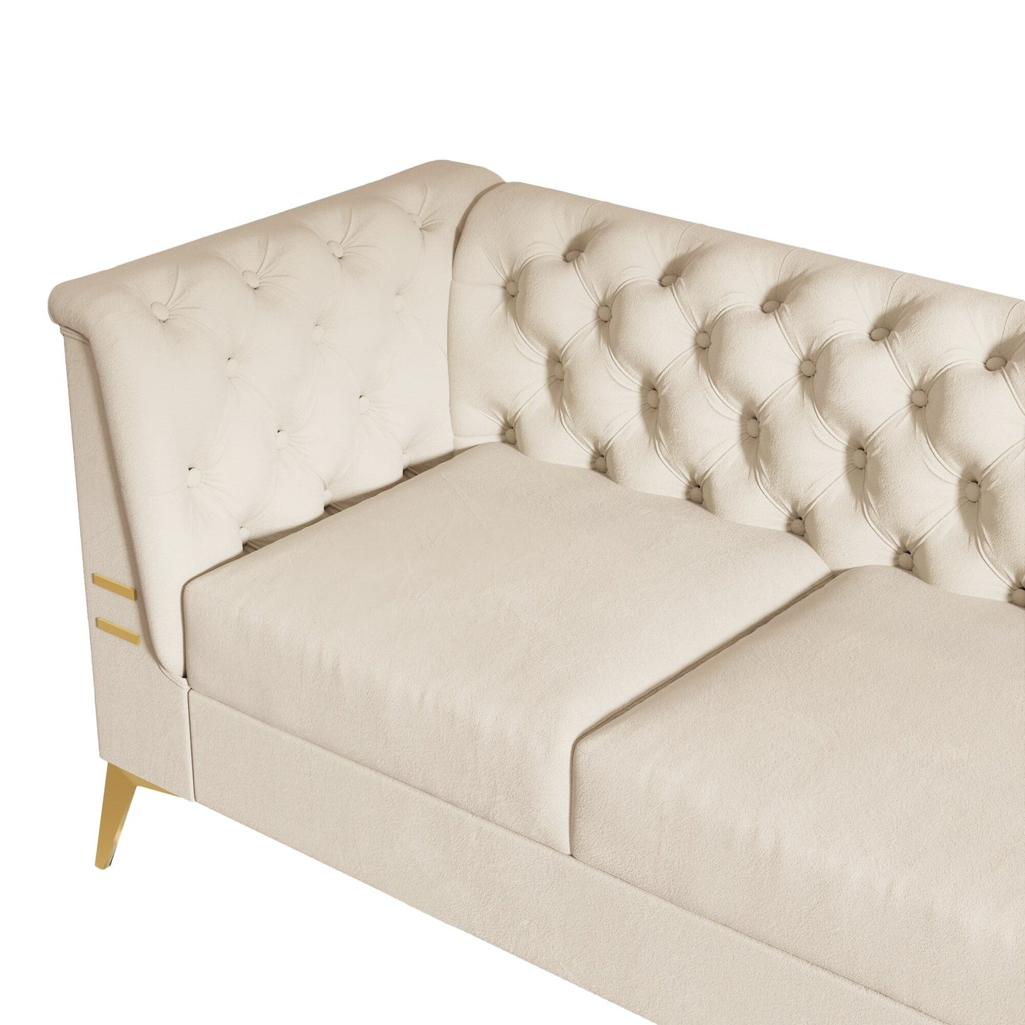 Canapé Chesterfield 3 places en velours de 82 pouces avec pieds en métal doré, éponge à rebond élevé et coussins amovibles