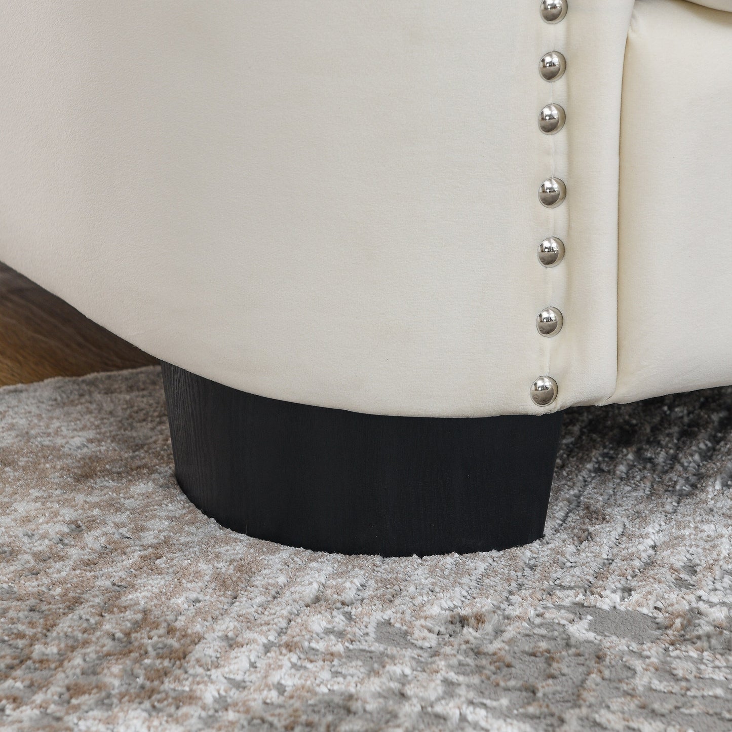 Canapé d'angle Chesterfield en velours de 82 po en forme de L avec 3 oreillers, coussins amovibles et garniture cloutée