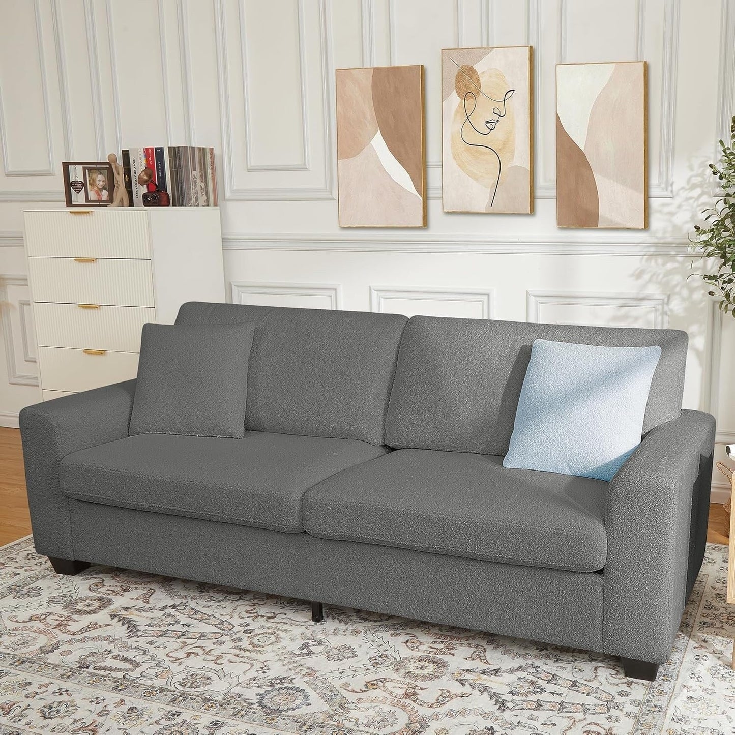 Canapé 3 places moderne de 83 pouces avec assises profondes, canapé nuage confortable pour le salon