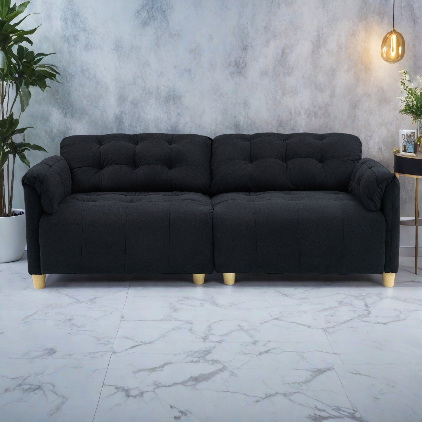 Canapé 3 places 83.1 en flanelle avec mousse haute densité, structure en bois massif, montage facile