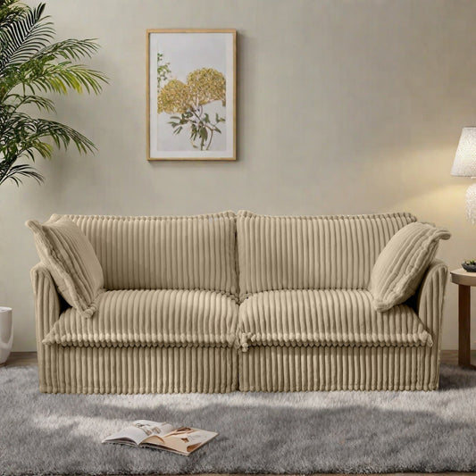 Canapé 2 places en velours côtelé 83,4 pouces, moelleux et confortable, avec grands coussins, pour le salon