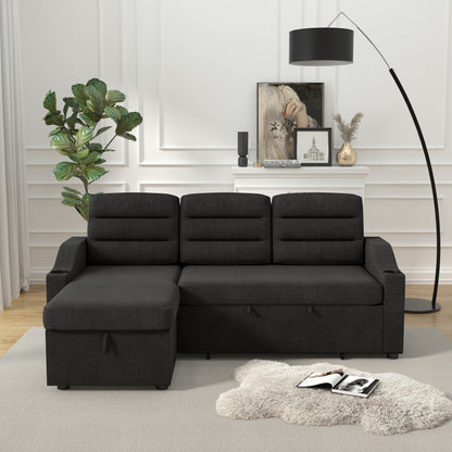 Canapé-lit convertible 3 places en polyester de 83,5 pouces avec lit gigogne, fauteuil inclinable de rangement, porte-gobelet et poches latérales