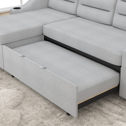 Canapé-lit convertible 3 places en polyester de 83,5 pouces avec lit gigogne, fauteuil inclinable de rangement, porte-gobelet et poches latérales