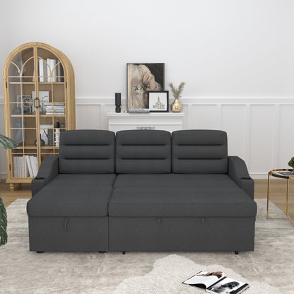 Canapé-lit convertible 3 places en polyester de 83,5 pouces avec lit gigogne, fauteuil inclinable de rangement, porte-gobelet et poches latérales