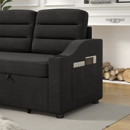 Canapé-lit convertible 3 places en polyester de 83,5 pouces avec lit gigogne, fauteuil inclinable de rangement, porte-gobelet et poches latérales