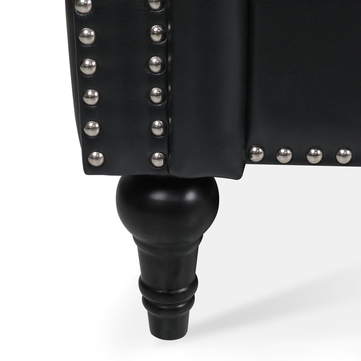 Canapé 3 places à accoudoirs carrés en similicuir 83,66 po avec coussins amovibles, support à ressorts ensachés et garniture cloutée