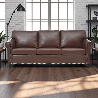 Canapé 3 places en tissu à accoudoirs enroulables, assise à ressorts ensachés, dossier en mousse PP et structure en bois massif (83,86 €)