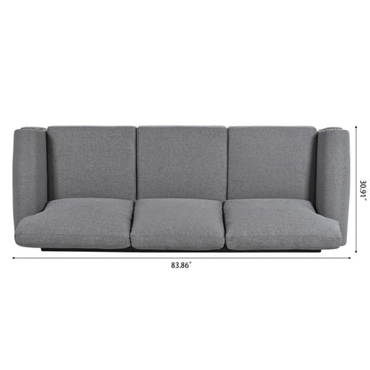 Canapé 3 places en tissu à accoudoirs enroulables, assise à ressorts ensachés, dossier en mousse PP et structure en bois massif (83,86 €)