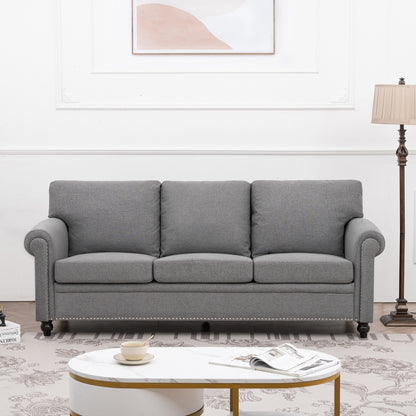 Canapé 3 places rembourré avec clous et pieds en bouleau pour salon (83,86 €)