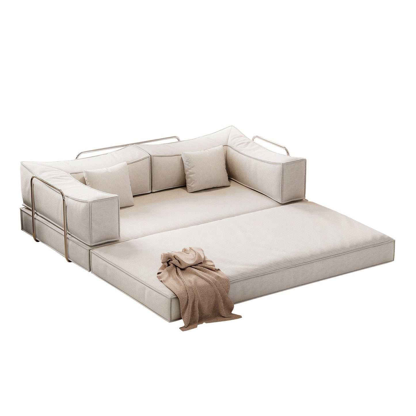 Canapé-lit convertible rembourré 83 en velours côtelé, futon pliable avec 2 oreillers