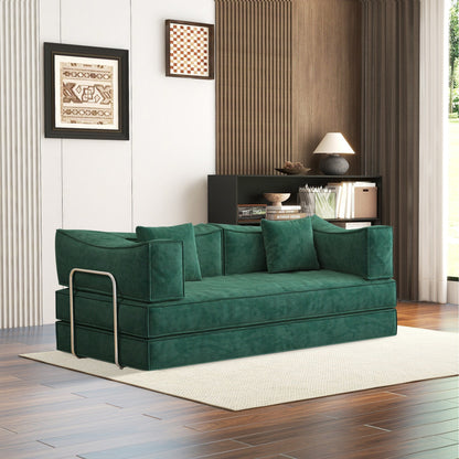 Canapé-lit convertible rembourré 83 en velours côtelé, futon pliable avec 2 oreillers