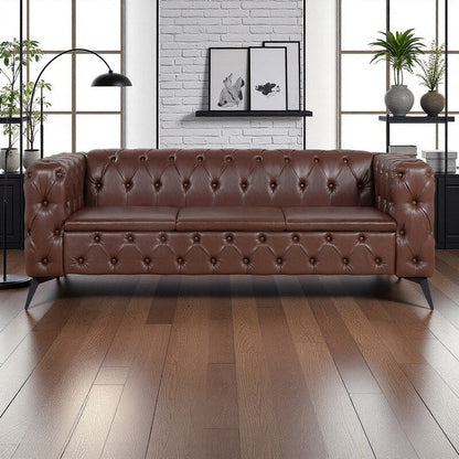 Canapé 3 places traditionnel en polyuréthane 84.06 avec accoudoirs carrés et coussins amovibles, assise à ressorts ensachés et base en fer