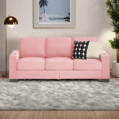 Canapé 3 places en velours 84,25 avec accoudoirs porte-gobelets et coussins à ressorts haute densité