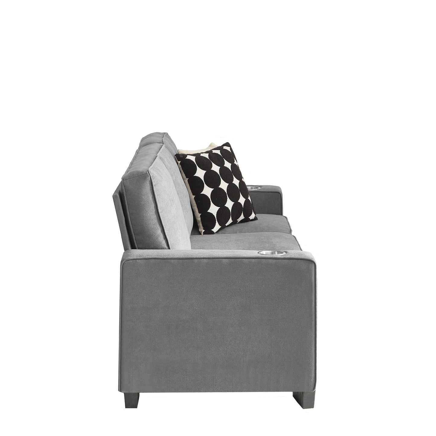 Canapé 3 places en velours 84,25 avec accoudoirs porte-gobelets et coussins à ressorts haute densité