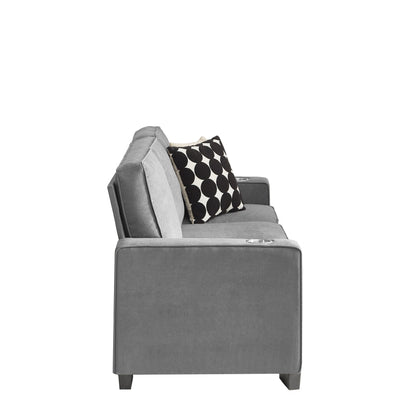 Canapé 3 places en velours 84,25 avec accoudoirs porte-gobelets et coussins à ressorts haute densité