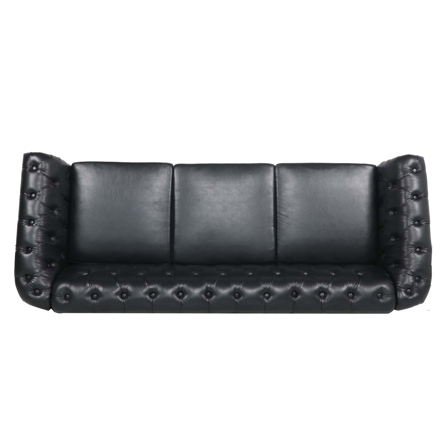Canapé Chesterfield trois places en similicuir avec accoudoirs roulés