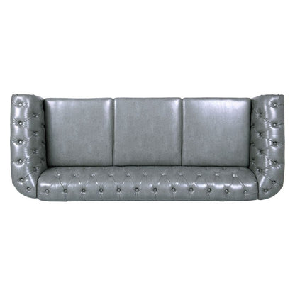 Canapé Chesterfield capitonné en similicuir avec accoudoirs roulés (84,65 po)