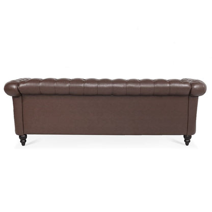 Canapé Chesterfield capitonné en similicuir avec accoudoirs roulés (84,65 po)
