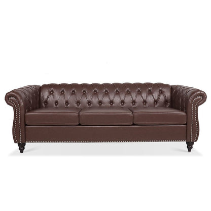 Canapé Chesterfield capitonné en similicuir avec accoudoirs roulés (84,65 po)