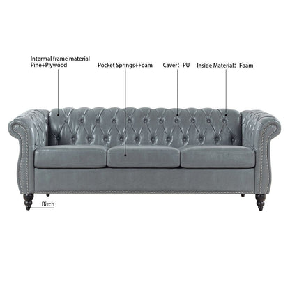 Canapé Chesterfield capitonné en similicuir avec accoudoirs roulés (84,65 po)