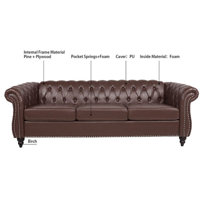 Canapé Chesterfield capitonné en similicuir avec accoudoirs roulés (84,65 po)