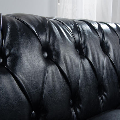 Canapé Chesterfield capitonné en similicuir avec accoudoirs roulés (84,65 po)