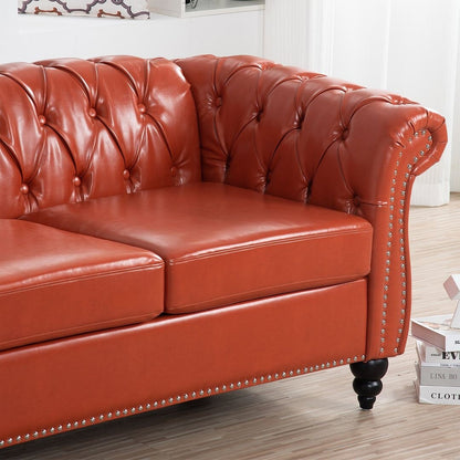 Canapé Chesterfield capitonné en similicuir avec accoudoirs roulés (84,65 po)