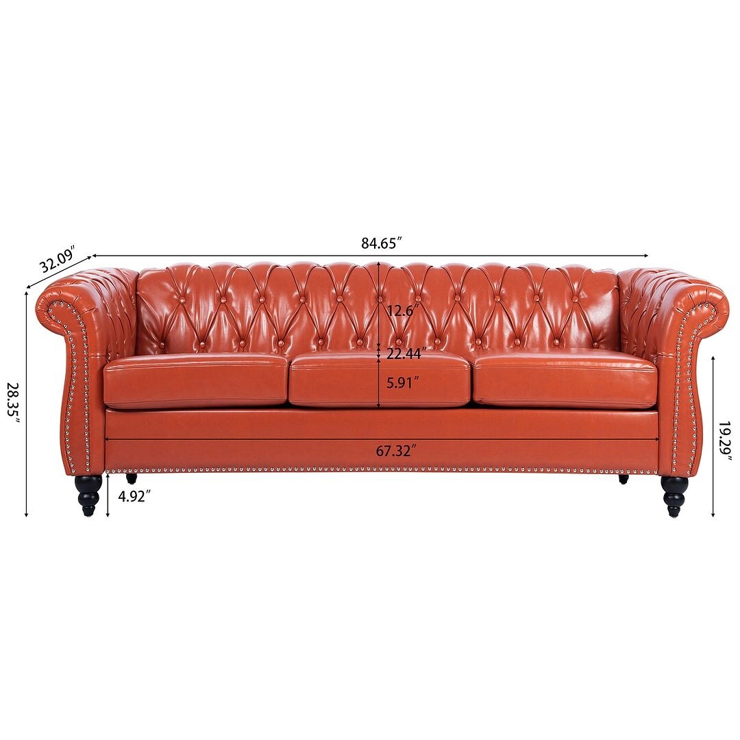 Canapé Chesterfield capitonné en similicuir avec accoudoirs roulés (84,65 po)