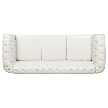 Canapé Chesterfield capitonné en similicuir avec accoudoirs roulés (84,65 po)