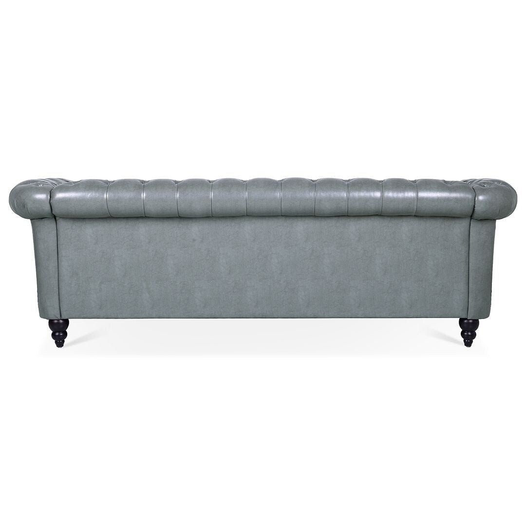 Canapé Chesterfield capitonné en similicuir avec accoudoirs roulés (84,65 po)
