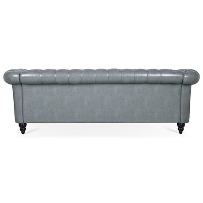 Canapé Chesterfield capitonné en similicuir avec accoudoirs roulés (84,65 po)
