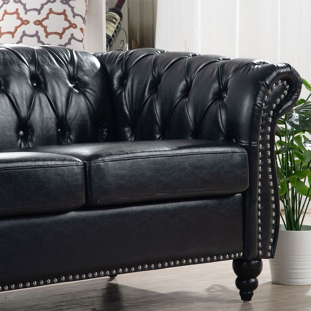 Canapé Chesterfield capitonné en similicuir avec accoudoirs roulés (84,65 po)