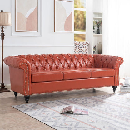 Canapé Chesterfield capitonné en similicuir avec accoudoirs roulés (84,65 po)