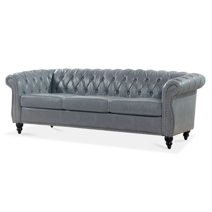 Canapé Chesterfield capitonné en similicuir avec accoudoirs roulés (84,65 po)