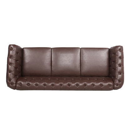 Canapé Chesterfield capitonné en similicuir avec accoudoirs roulés (84,65 po)