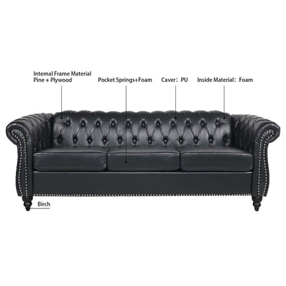 Canapé Chesterfield capitonné en similicuir avec accoudoirs roulés (84,65 po)