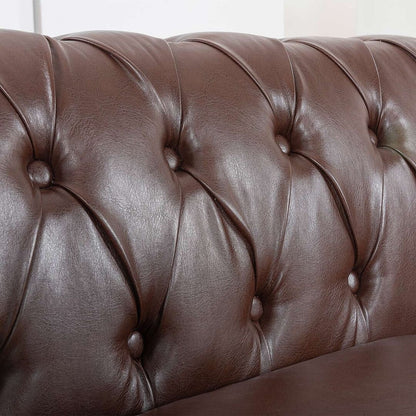 Canapé Chesterfield capitonné en similicuir avec accoudoirs roulés (84,65 po)