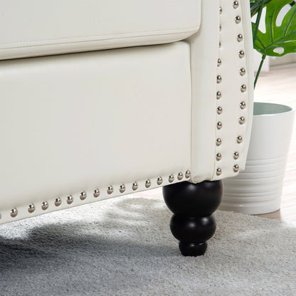 Canapé Chesterfield capitonné en similicuir avec accoudoirs roulés (84,65 po)