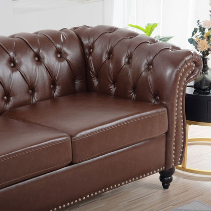 Canapé Chesterfield capitonné en similicuir avec accoudoirs roulés (84,65 po)