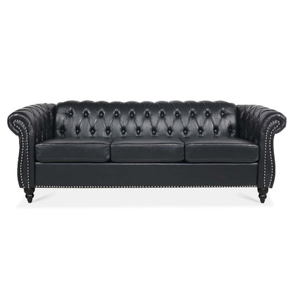 Canapé Chesterfield capitonné en similicuir avec accoudoirs roulés (84,65 po)