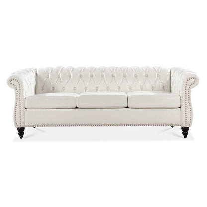 Canapé Chesterfield capitonné en similicuir avec accoudoirs roulés (84,65 po)