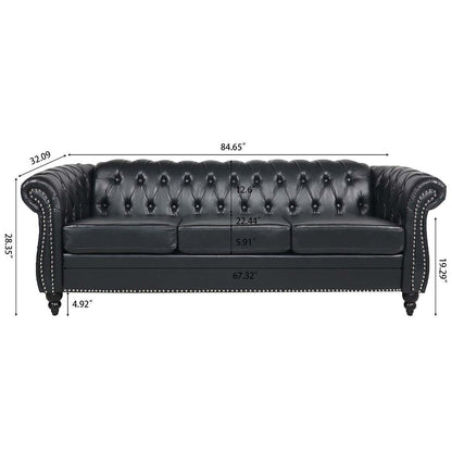 Canapé Chesterfield capitonné en similicuir avec accoudoirs roulés (84,65 po)