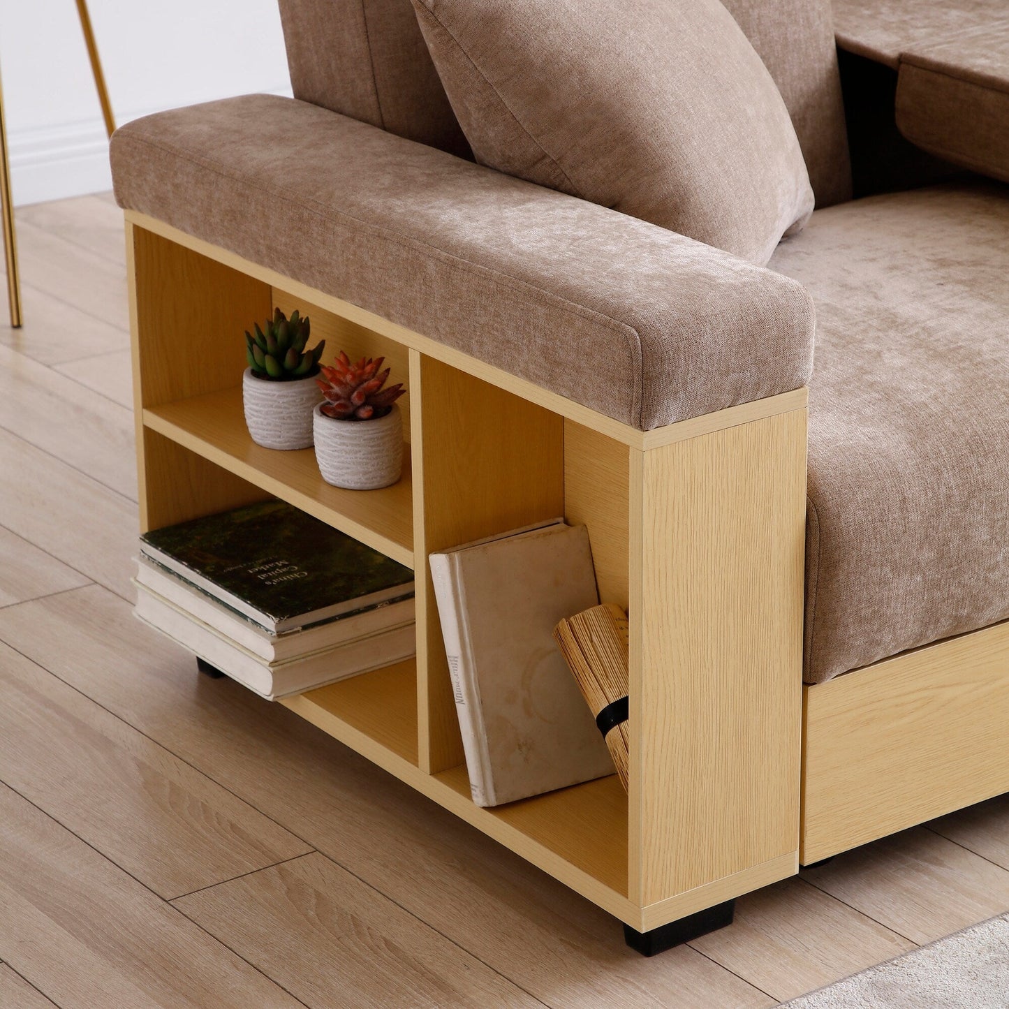 Canapé-lit convertible 3 places en coton et lin (84,65 €) avec pouf de rangement, table rabattable et 2 tiroirs