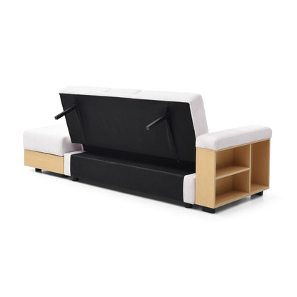Canapé-lit convertible 3 places en coton et lin (84,65 €) avec pouf de rangement, table rabattable et 2 tiroirs
