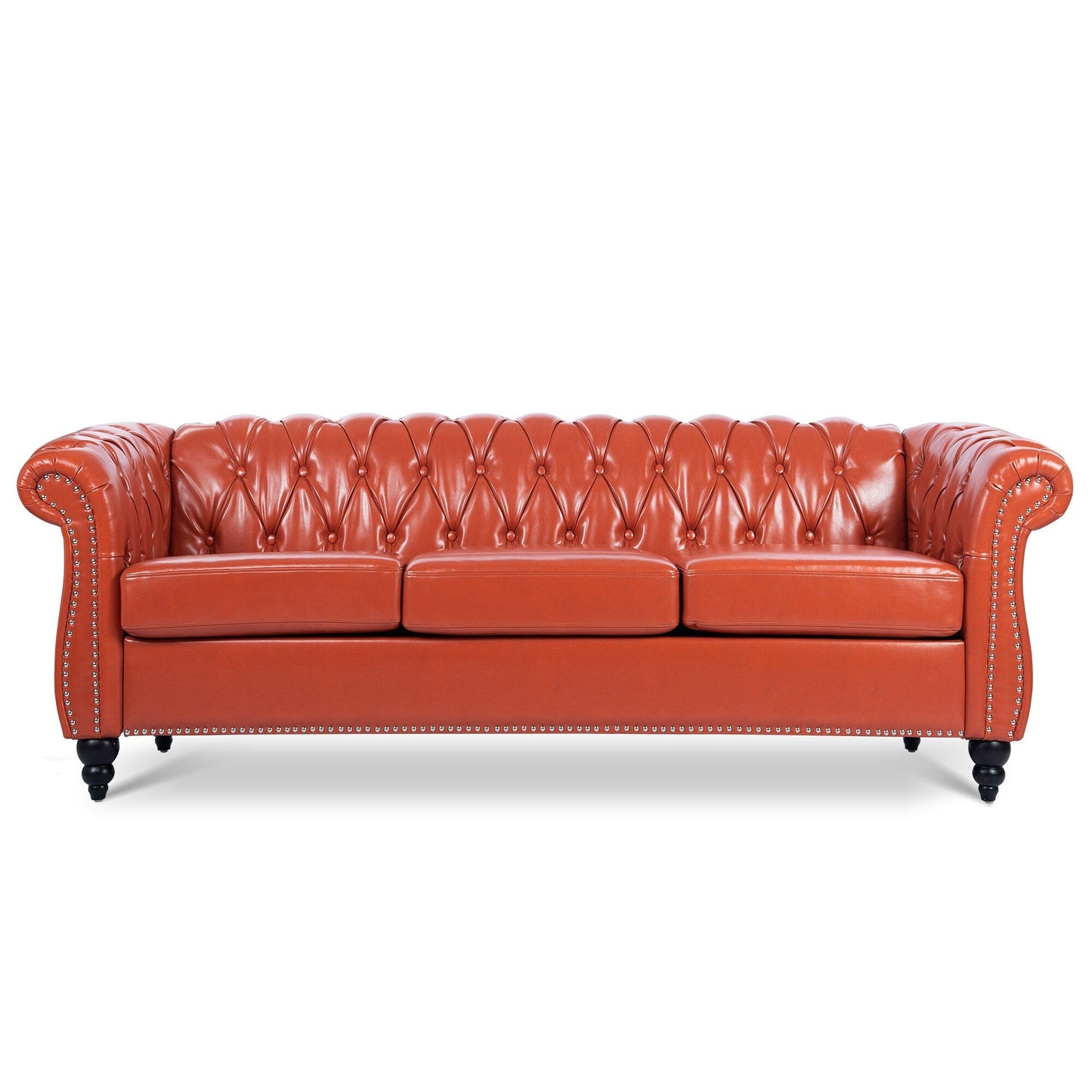 Canapé Chesterfield en similicuir avec accoudoirs roulés (3 places)