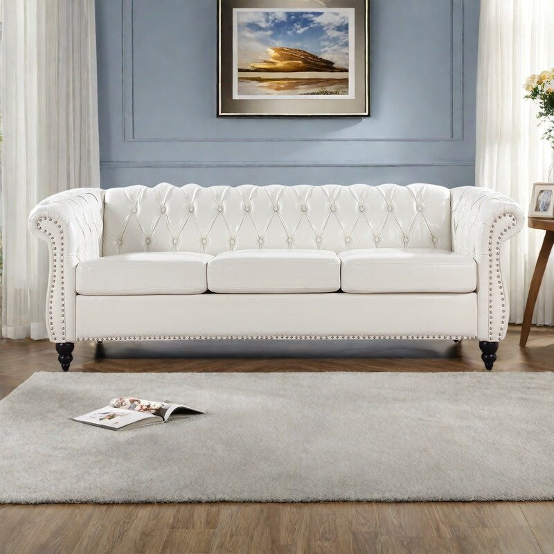 Canapé Chesterfield en similicuir avec accoudoirs roulés (3 places)