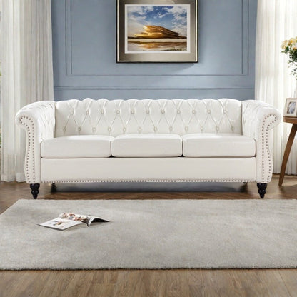 Canapé Chesterfield en similicuir avec accoudoirs roulés (3 places)