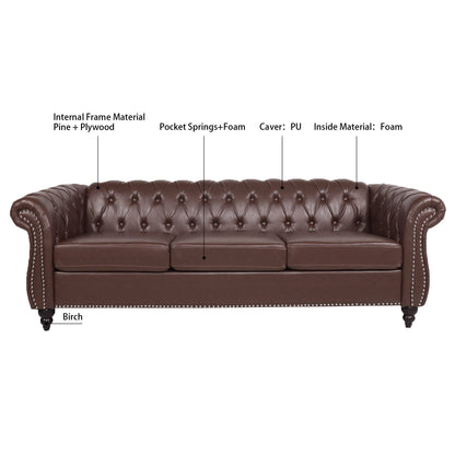 Canapé Chesterfield en similicuir avec accoudoirs roulés (3 places)